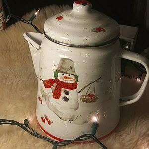 Hallmark Enamel Snowman Coffee Tea Pot Pitcher